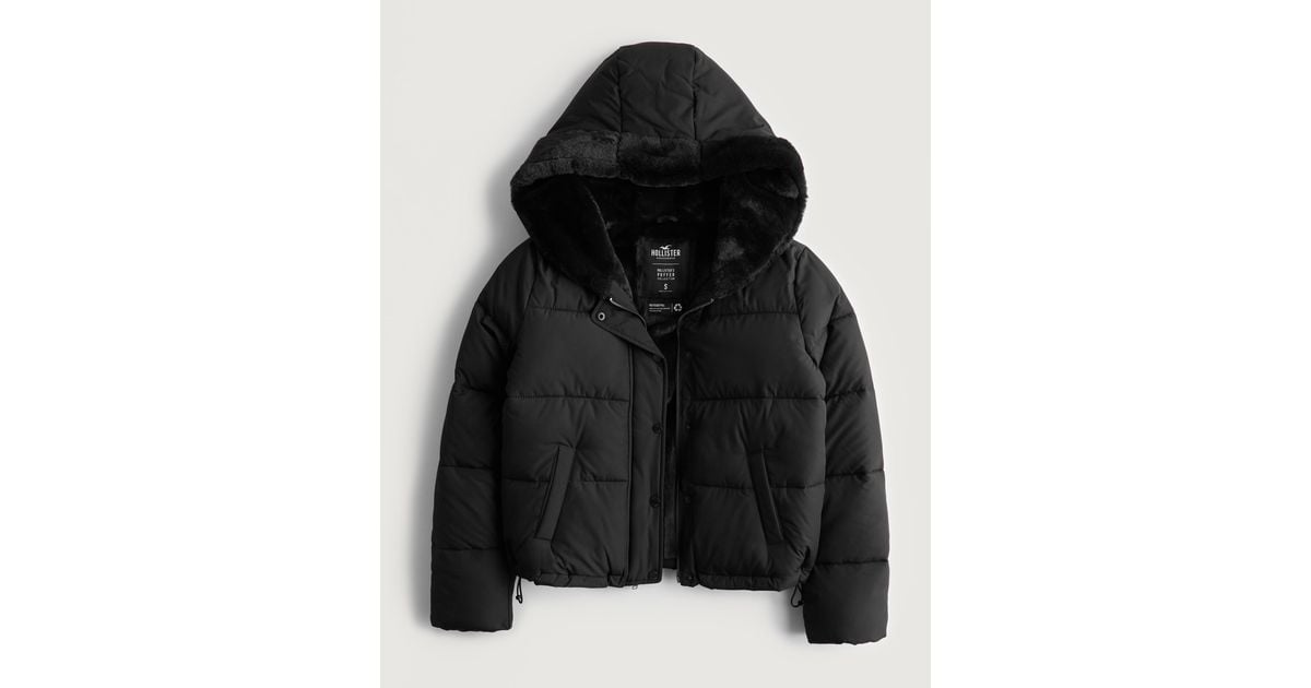 Hollister Faux Furlined Puffer Jacket in Black Lyst UK