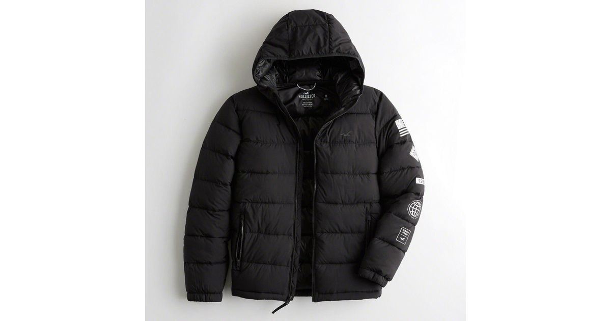 hollister recycled fill hooded puffer jacket