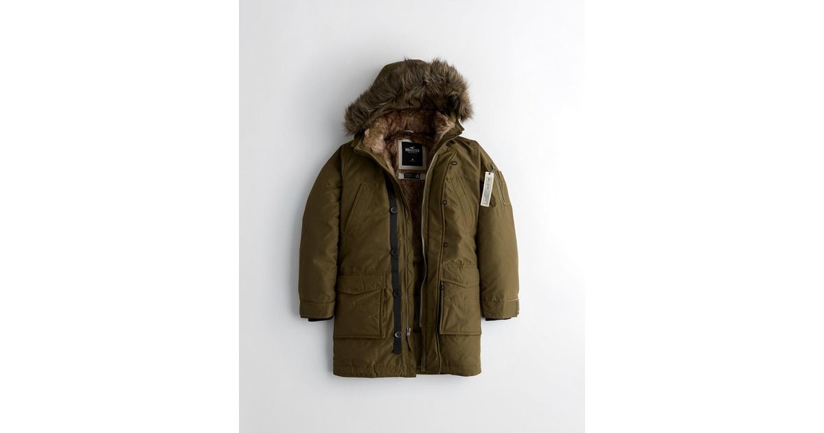 Hollister Faux-fur-lined Military Parka in Olive (Green) for Men - Lyst