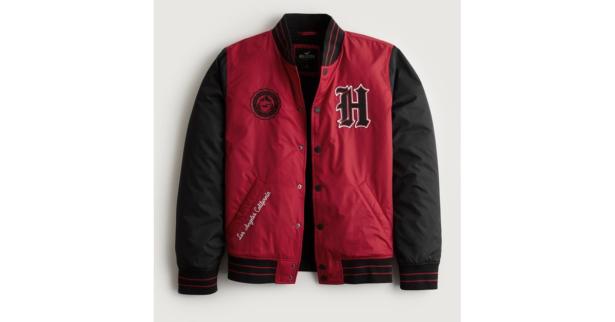 Hollister Sherpalined Varsity Bomber Jacket in Red for Men Lyst UK