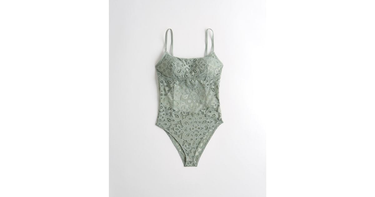 Hollister Gilly Hicks Crochet Lace Open-back Cheeky Bodysuit in