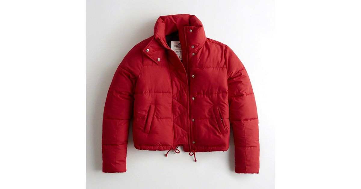 hollister mockneck puffer jacket red