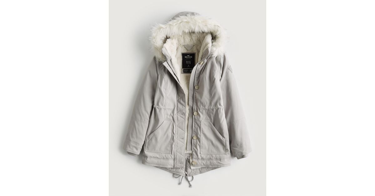 Hollister Faux Furlined Cozy Parka in Grey Lyst UK