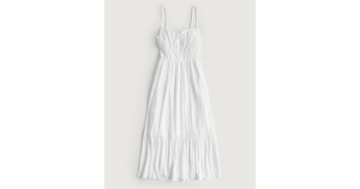 Hollister Smocked Waist Tieback Midi Dress in White Lyst UK