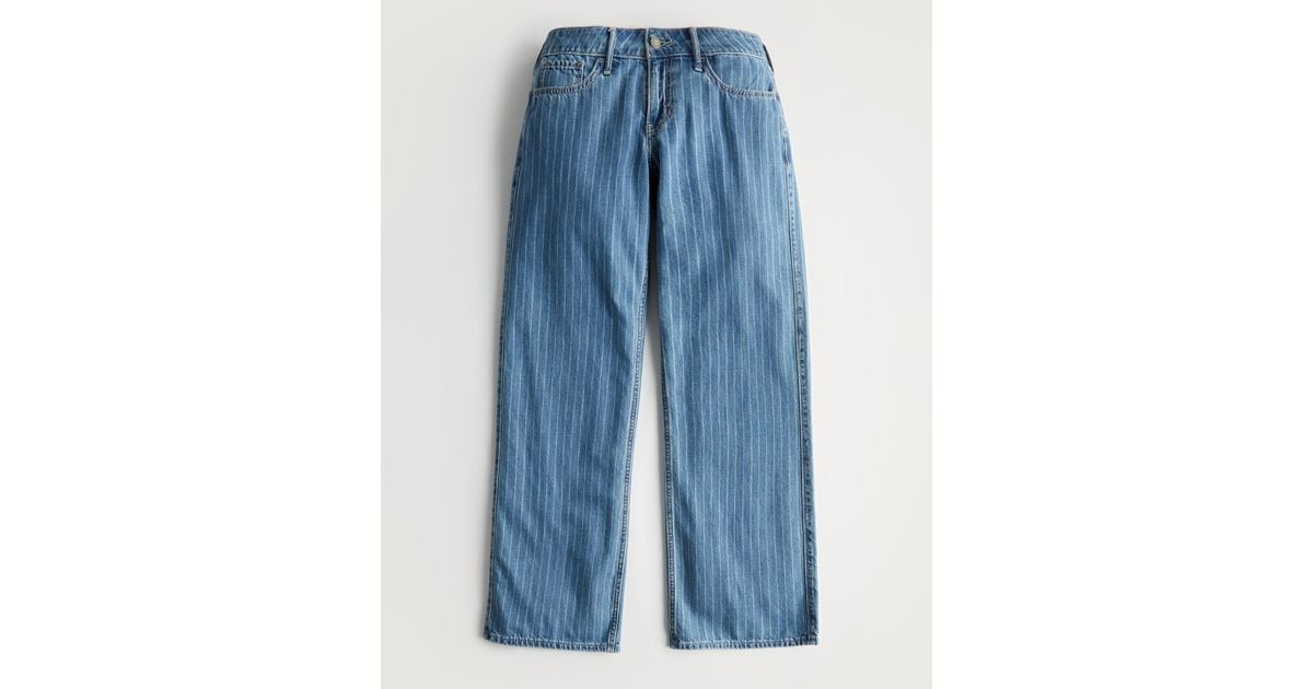 Hollister Lightweight Low-rise Medium Wash Striped Baggy Jeans in