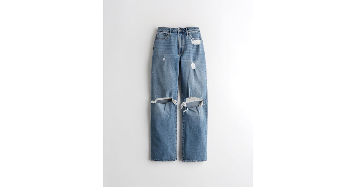 Hollister Ultra Highrise Ripped Light Wash Dad Jeans in Blue Lyst UK