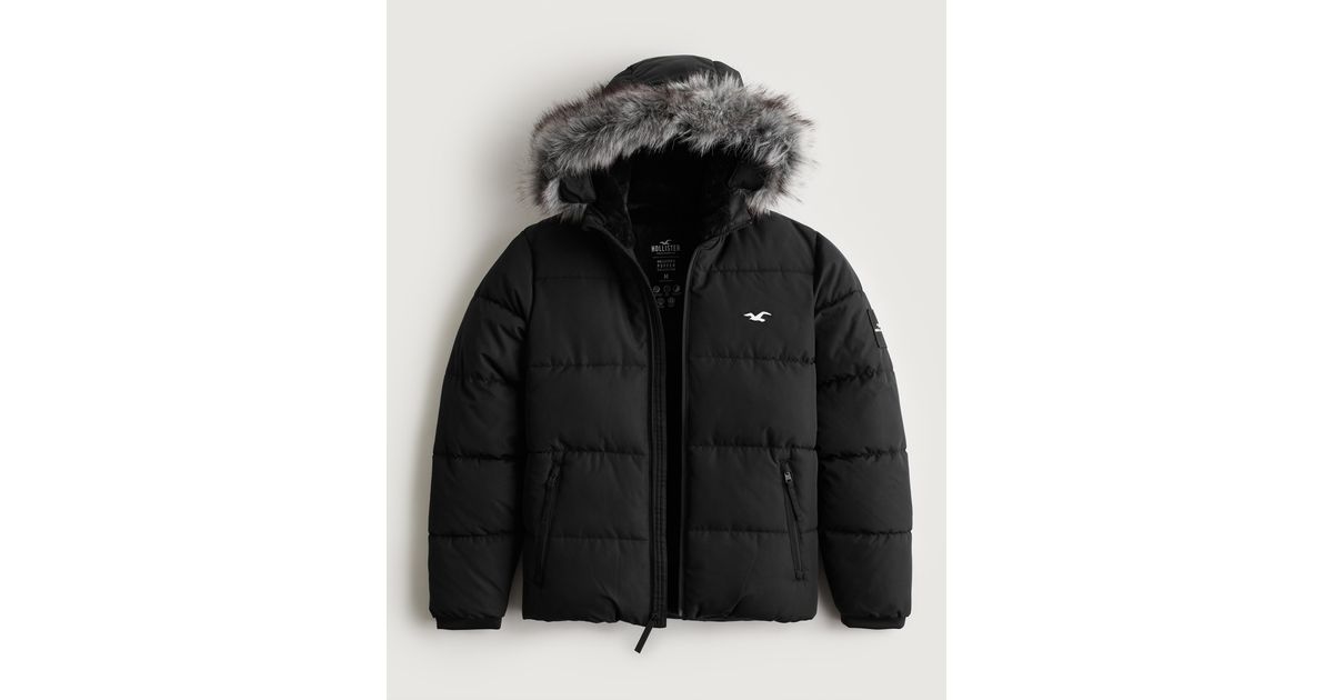 Hollister Hooded Puffer Jacket in Black for Men Lyst UK