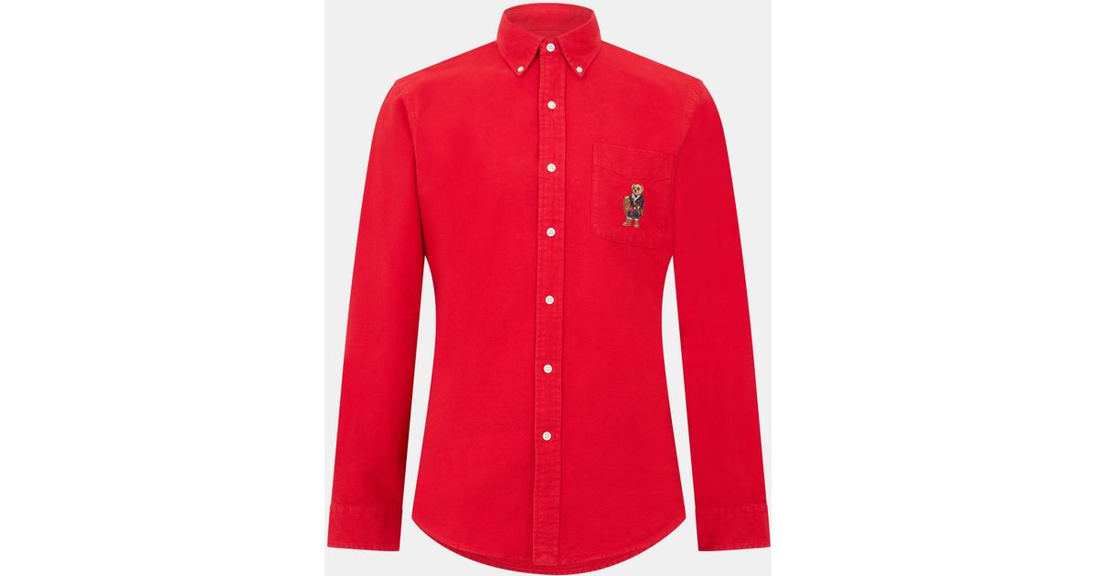 Polo Ralph Lauren Brushed Oxford Long-Sleeve Plain Shirt in Red for Men ...