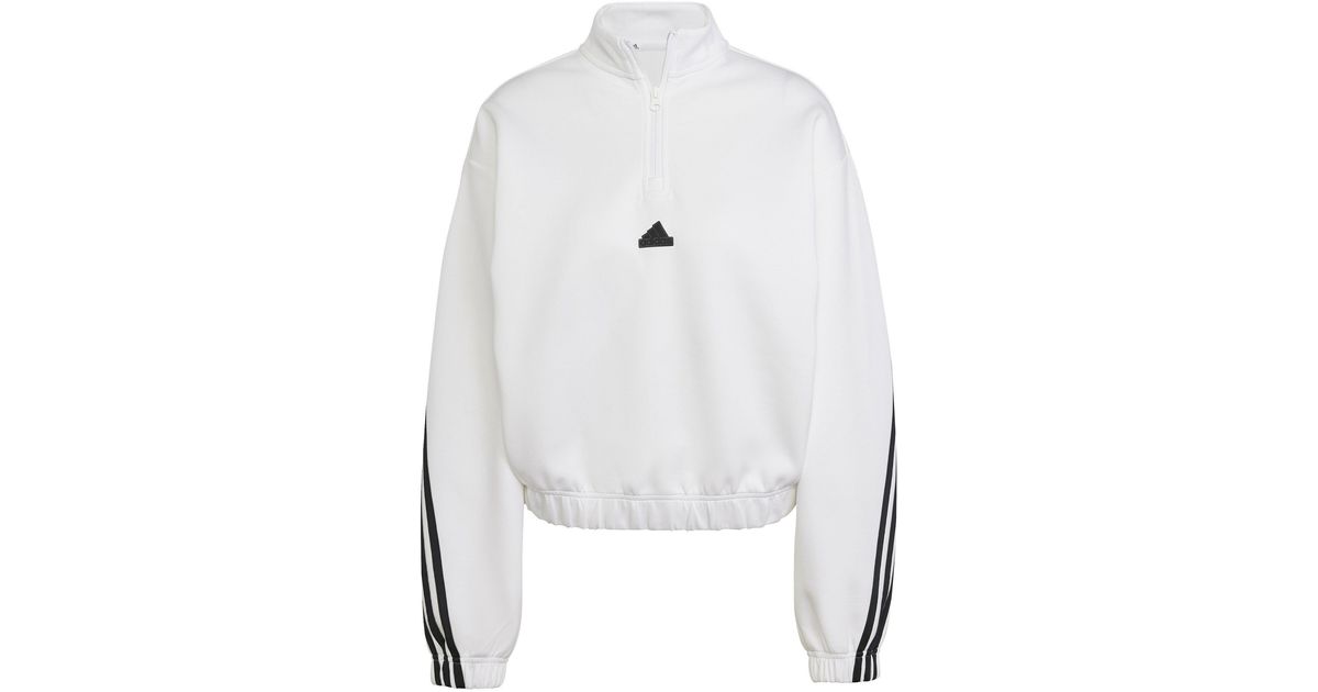 adidas Future Icons 3-Stripes Quarter Zip Tracksuit Top in White | Lyst UK