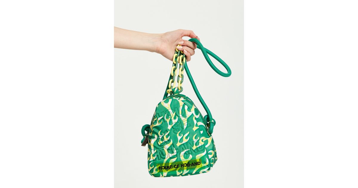 House of Holland Mint Green Flame Bag With Quilted Logo And Chain