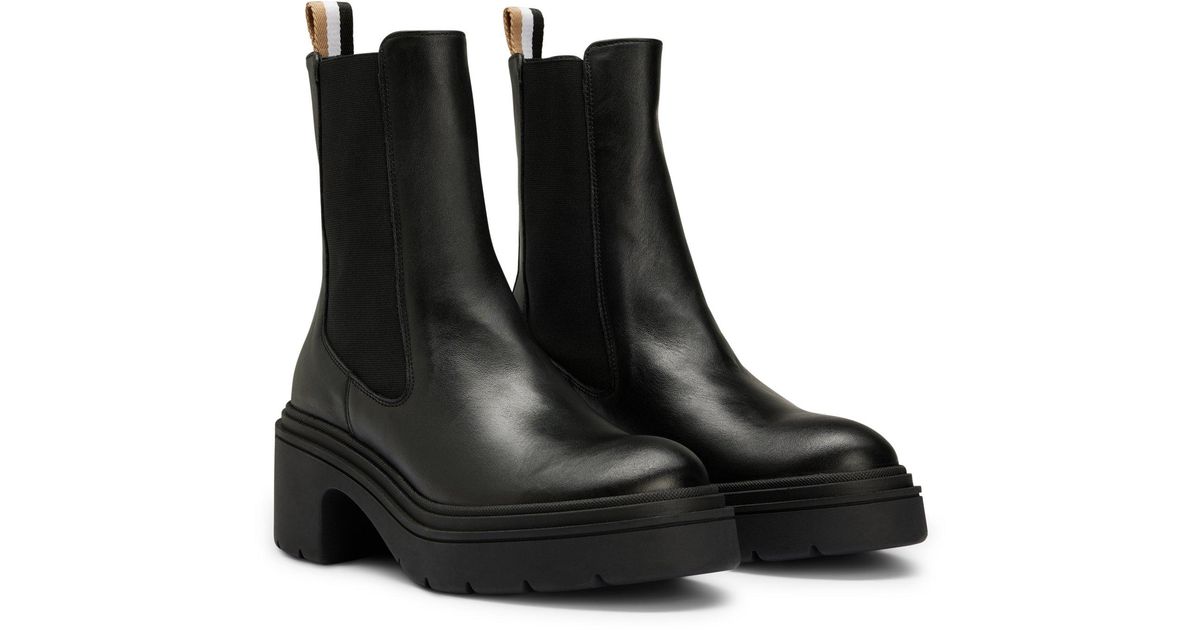 BOSS by HUGO BOSS Block-heel Leather Chelsea Boots With Logo Trim in ...
