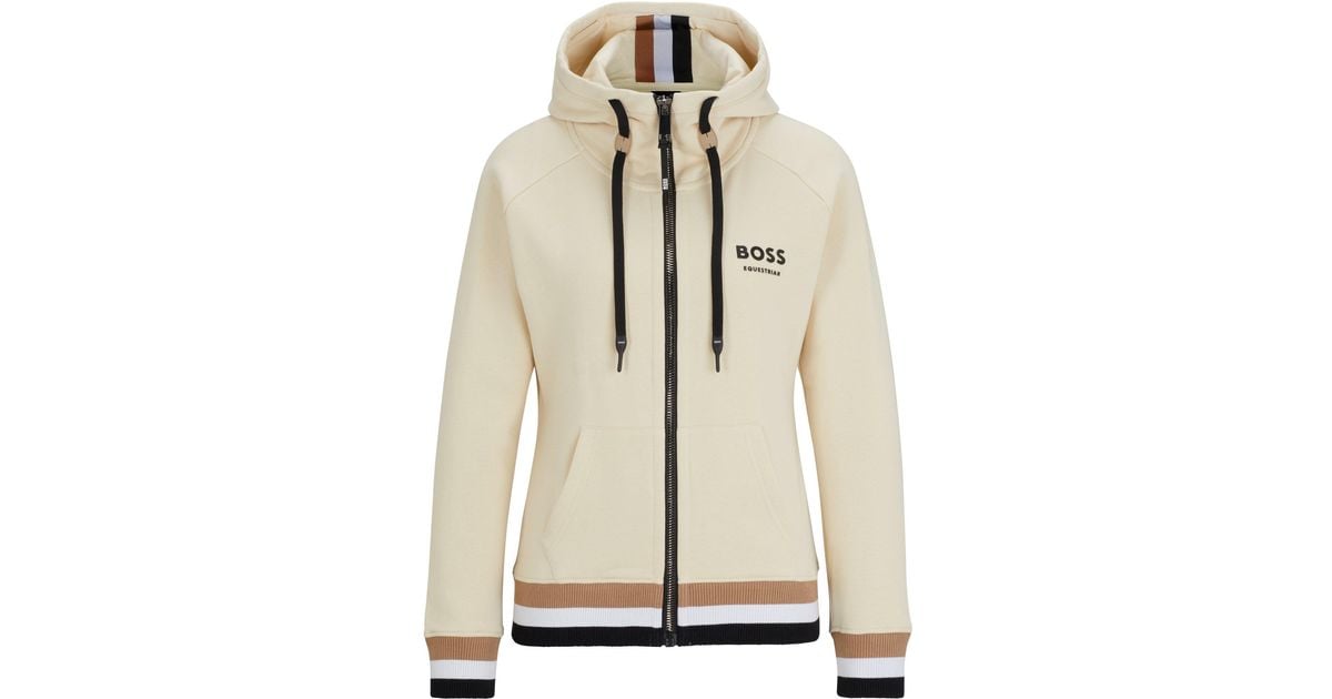 BOSS Equestrian Cotton Zip-up Hoodie With Signature Stripes in