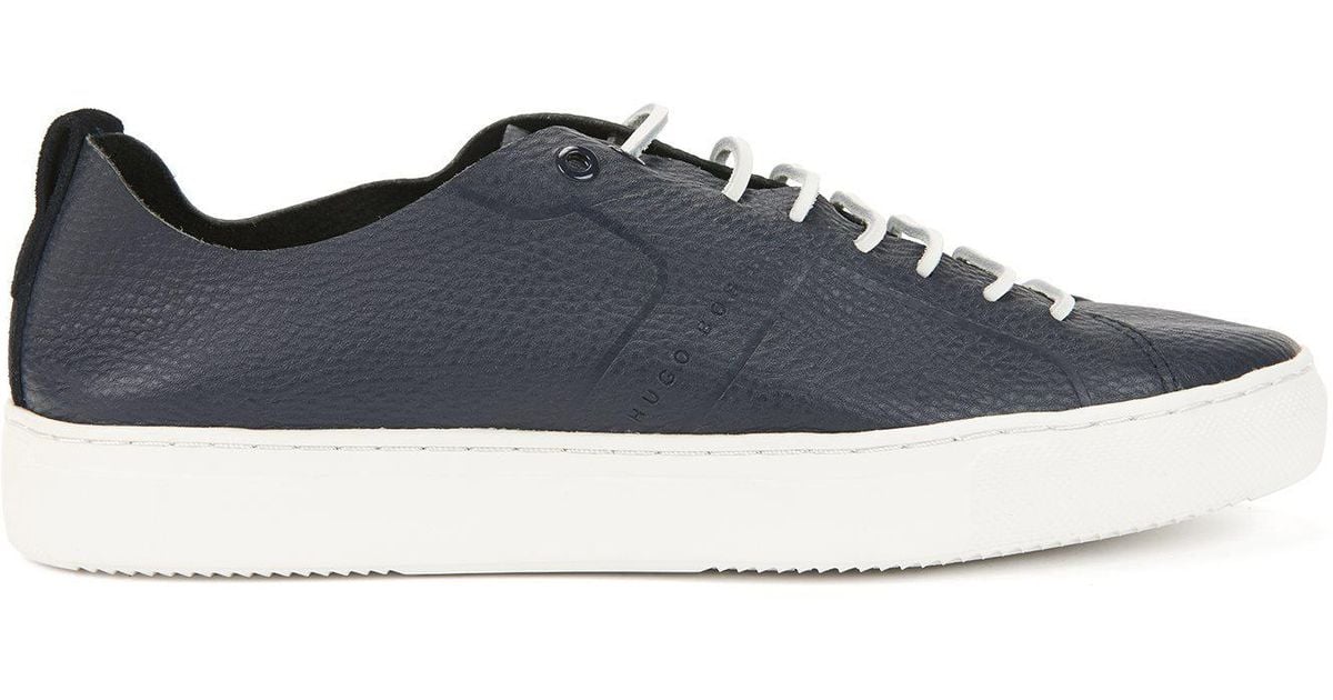 BOSS Tennis-style Sneakers In Tumbled Calf Leather in White for Men - Lyst