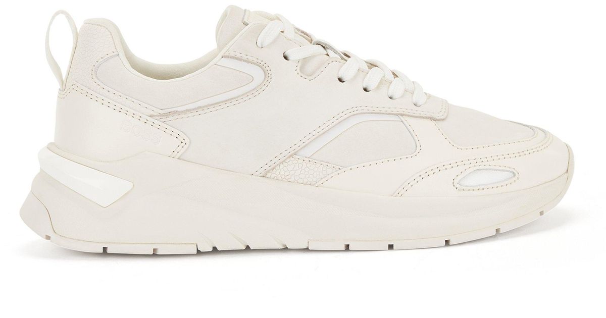 BOSS by HUGO BOSS Tonal Leather Trainers With Deed Branding in White - Lyst