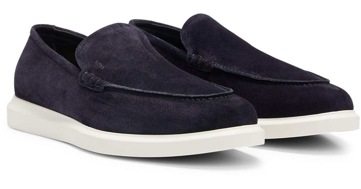 BOSS by HUGO BOSS Suede Slip-on Loafers With Logo Detail in Blue for ...