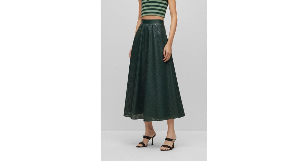 BOSS by HUGO BOSS A line Skirt In Perforated Faux Leather in Green
