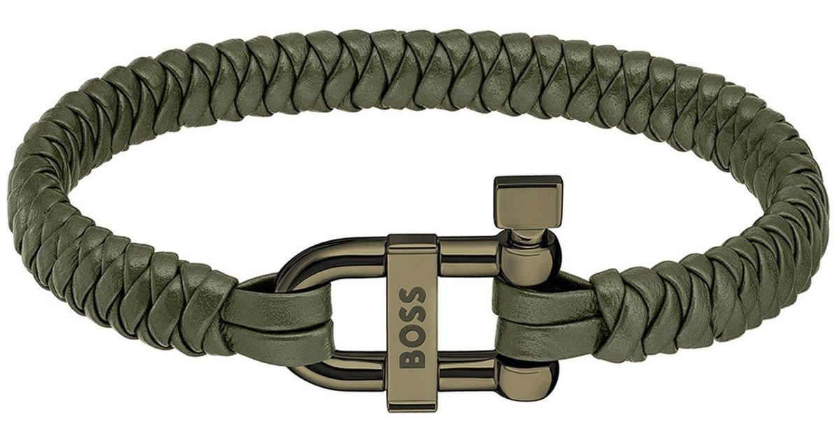 BOSS by HUGO BOSS Khaki Braidedleather Cuff With Branded Dring