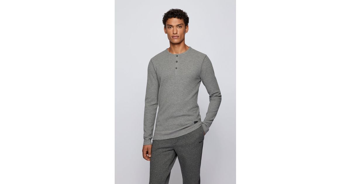 BOSS by HUGO BOSS Henley-neck Slim-fit T-shirt In Waffle Cotton in Light  Grey (Gray) for Men | Lyst