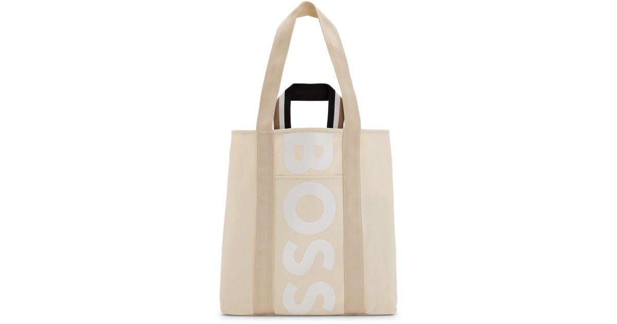 BOSS by HUGO BOSS Structured-canvas Tote Bag With Printed Logo in Natural |  Lyst
