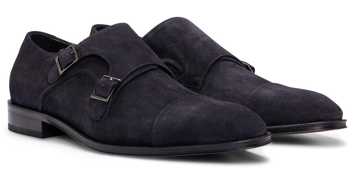 BOSS Suede Shoes With Double-monk Strap And Cap Toe in Black for