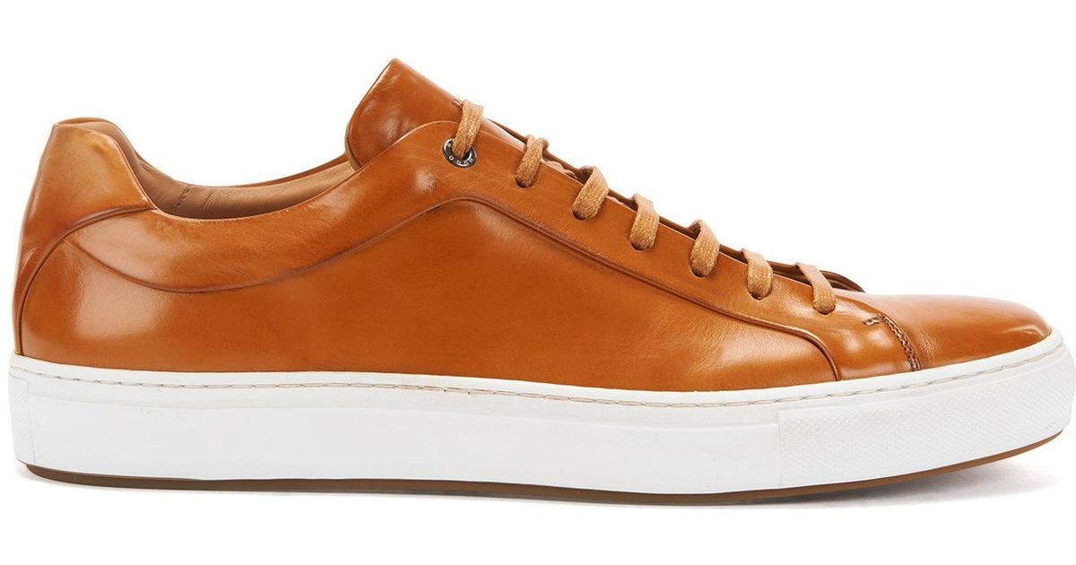 BOSS Tennis-style Sneakers In Burnished Leather in Brown for Men - Lyst
