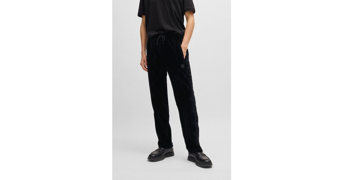 HUGO Relaxed Fit Velvet Tracksuit Bottoms With Signature Chain Pattern in Black for Men Lyst UK