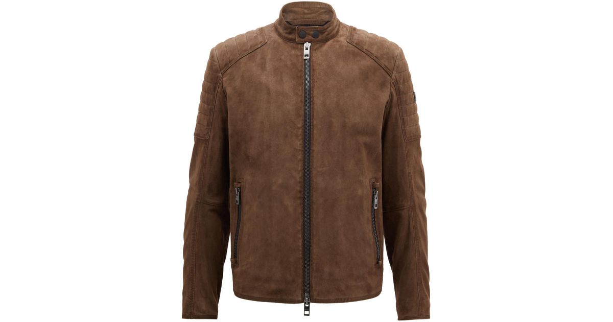 BOSS by Hugo Boss Slim-fit Biker Jacket With Hand-treated Suede Outer in  Brown for Men - Lyst