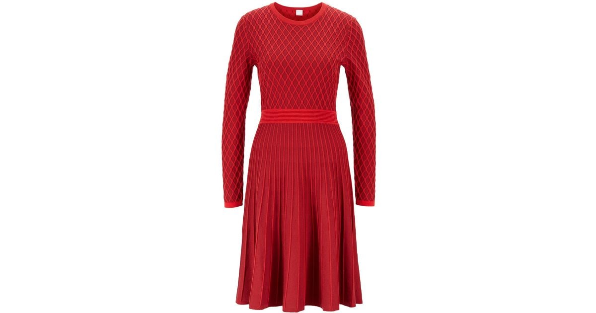 BOSS by Hugo Boss Two-tone Knitted Dress In A Cotton-blend Raised ...