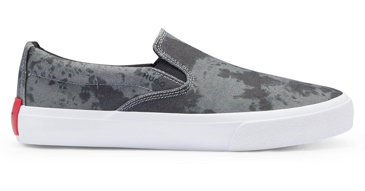 HUGO Cottoncanvas Slipon Trainers With Tiedye Detailing in White for