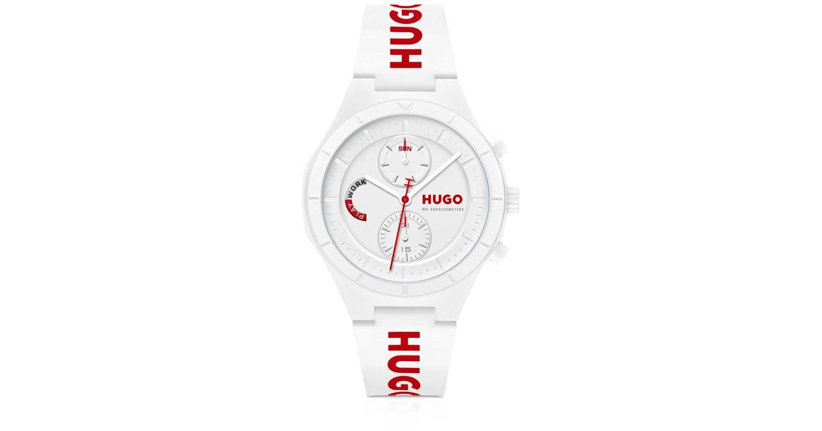 HUGO Watch With Silicone Logo Strap in White for Men | Lyst UK