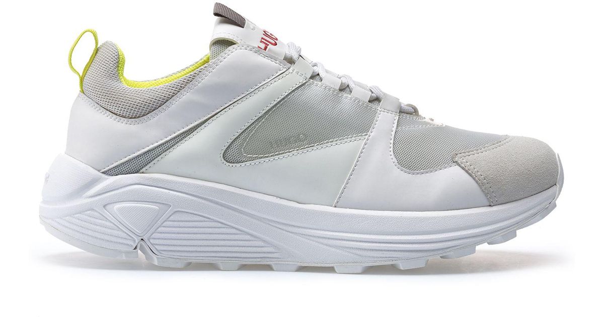 HUGO Leather Runninginspired Hybrid Sneakers With Vibram Sole in White