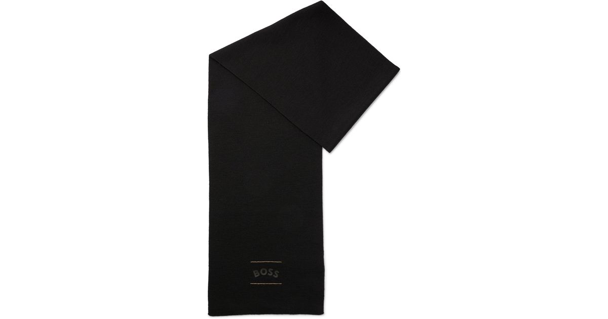 BOSS by HUGO BOSS Scarf With Curved Logo And Chain Stitching in Black