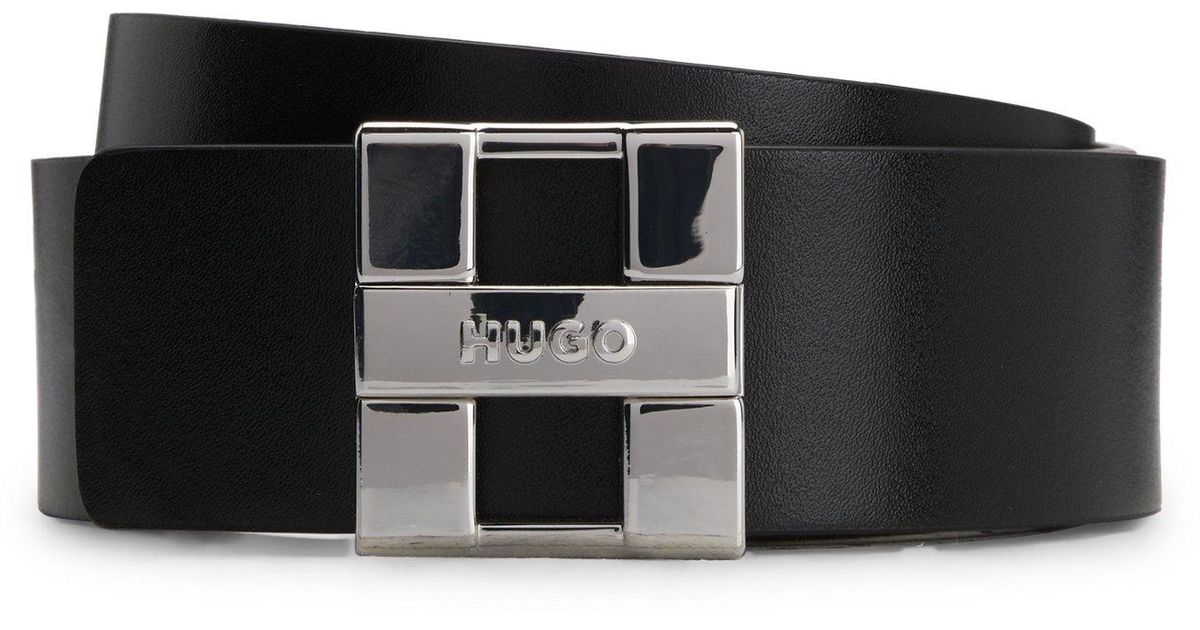 HUGO Italian-Leather Reversible Belt With Logo Buckle in Black | Lyst UK