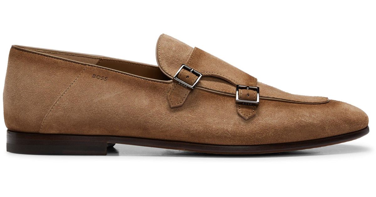 BOSS Suede Monk Shoes With Double Strap And Branding in 
