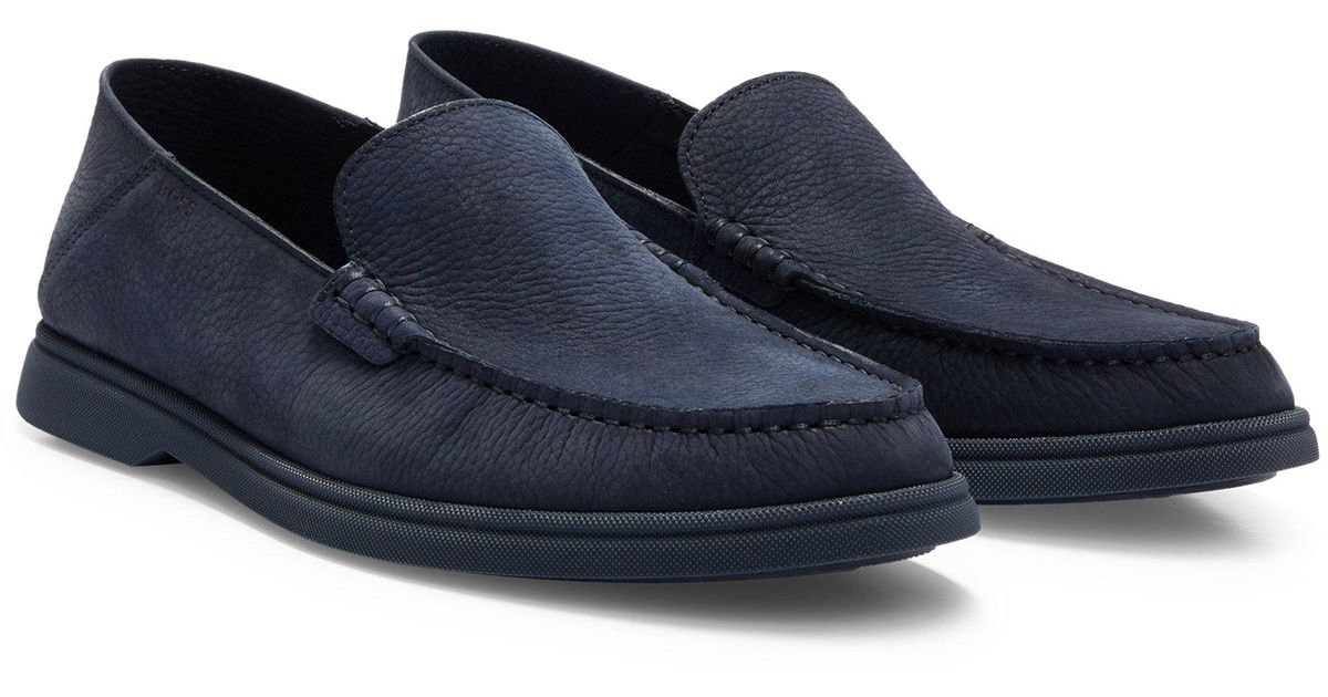 BOSS by HUGO BOSS Nubuck Moccasins With Embossed Logo And Apron Toe in ...