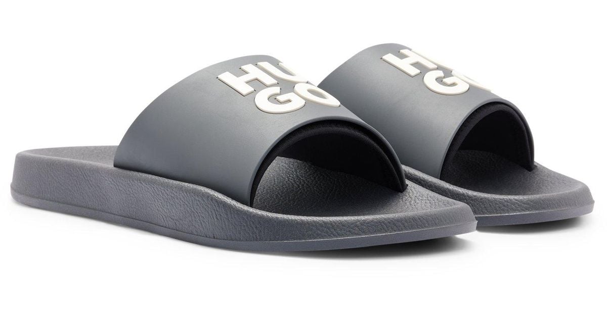 BOSS by HUGO BOSS Italian-made Slides With Stacked Logo in Grey for Men ...