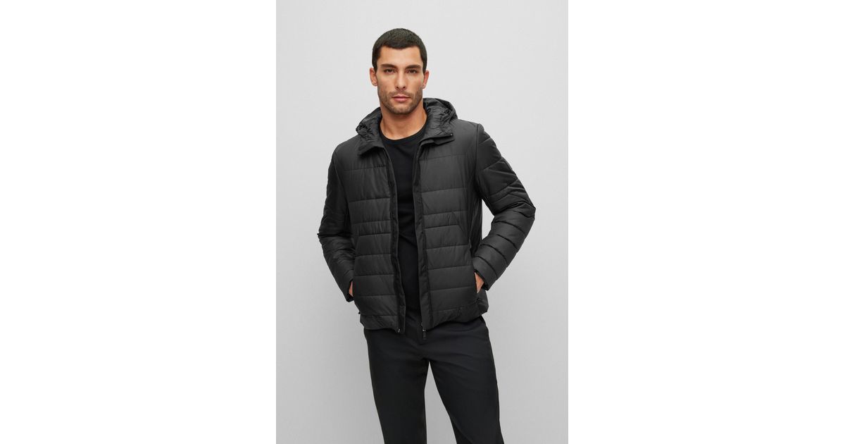 BOSS by HUGO BOSS Water-repellent Hooded Jacket With Logo Patch in Black  for Men | Lyst