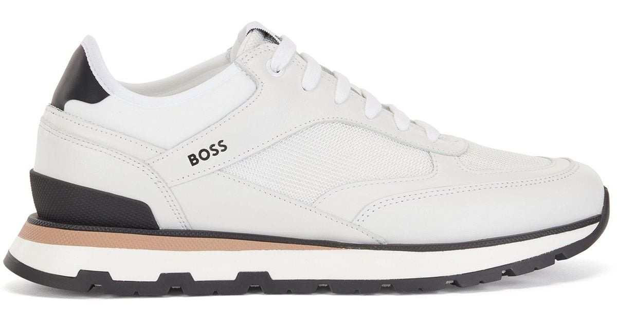 Papua Ny Guinea Barcelona klog BOSS by HUGO BOSS Italian-made Trainers In Leather With Structured Nylon in  White for Men | Lyst