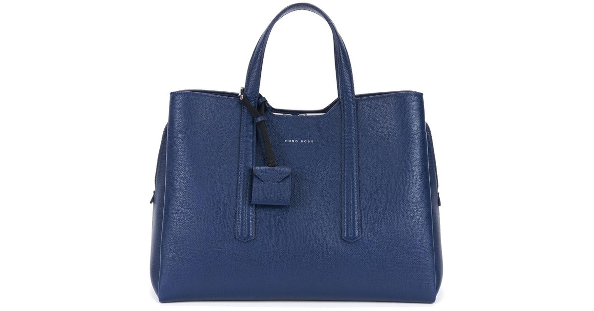 BOSS by Hugo Boss Full-grain Leather Tote | Taylor Tote in Blue - Lyst