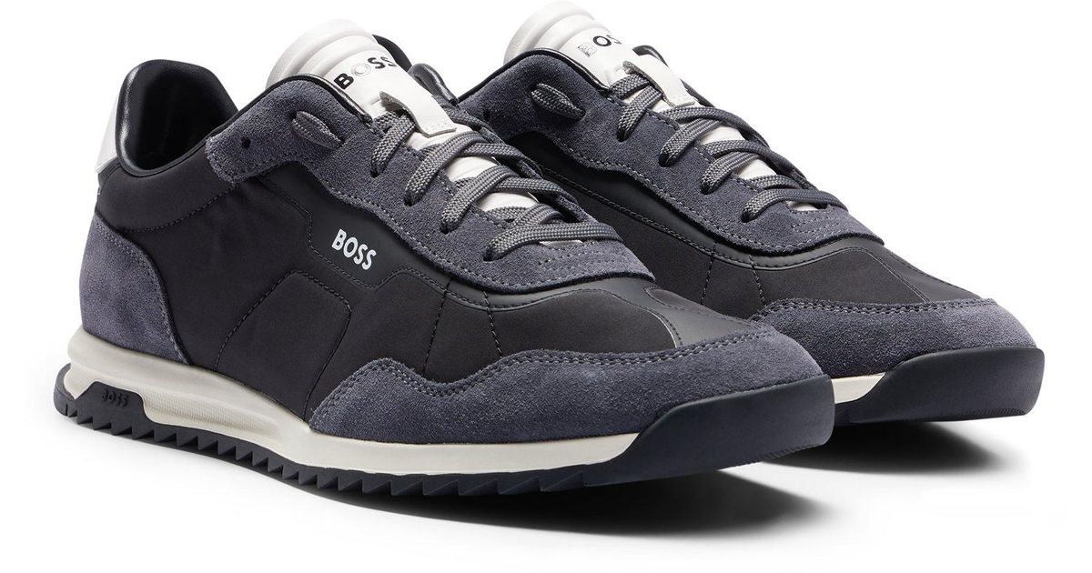 BOSS Low-top Trainers In Mixed Materials With Washed Effect in Black ...