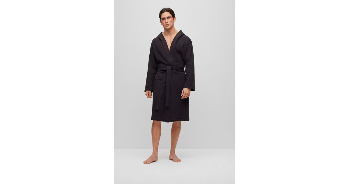 BOSS by HUGO BOSS Organiccotton Hooded Dressing Gown With Logo in Blue