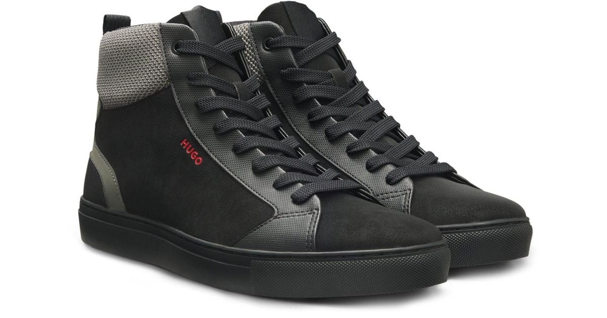 High Rocks Trainers HUGO High-Top Trainers With Mesh And Faux Suede in Black for Men | Lyst UK