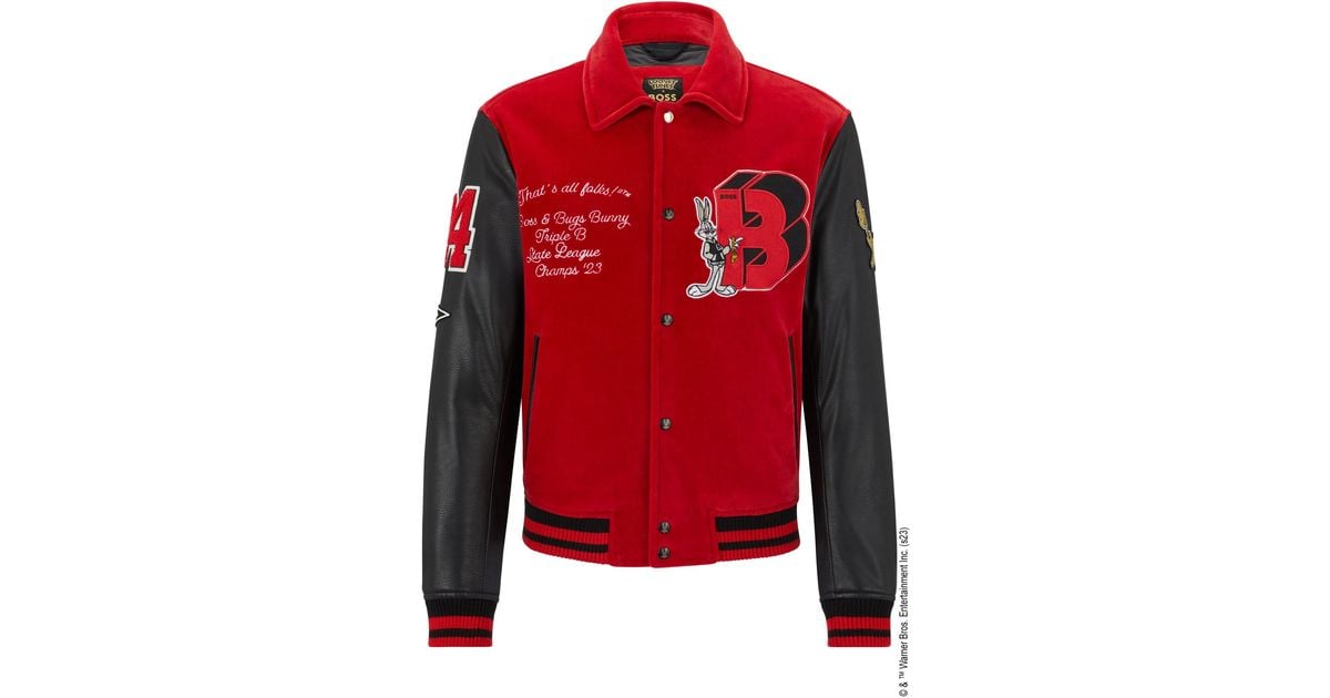 BOSS by HUGO BOSS Looney Tunes X Relaxed-fit Varsity Jacket in Red for ...