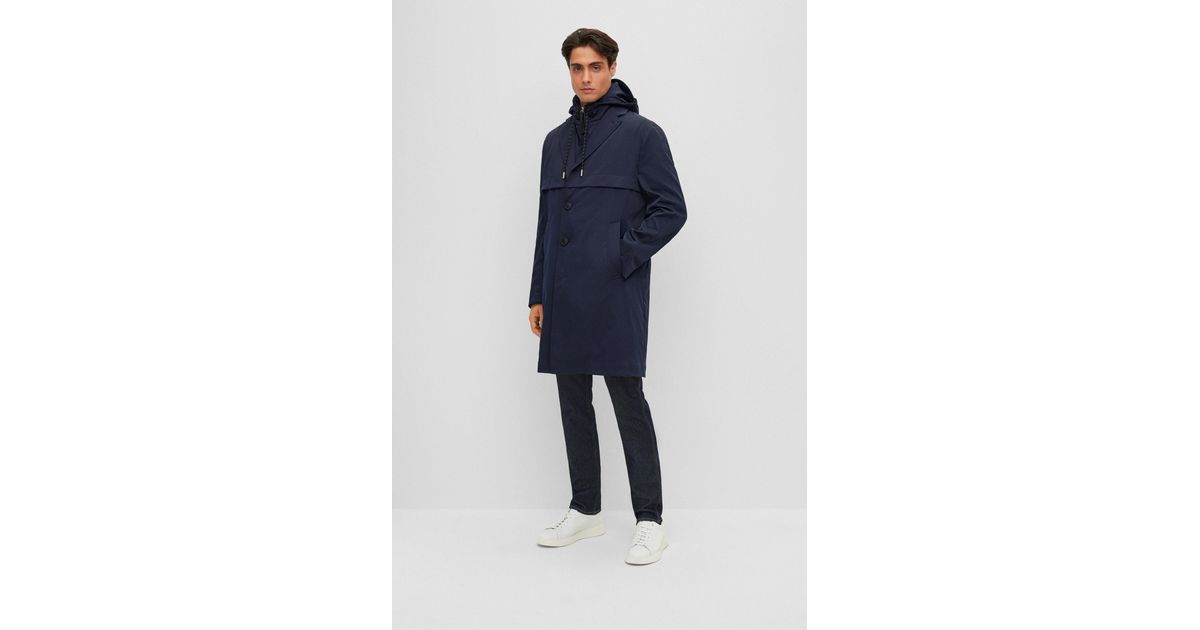 score Udflugt Making BOSS by HUGO BOSS Water-repellent Relaxed-fit Coat With Zip-up Inner in Blue  for Men | Lyst