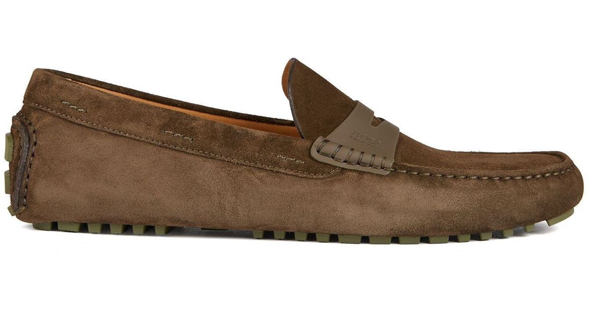 BOSS by Hugo Boss Italian-made Moccasins In Calf Suede With Penny Trim ...