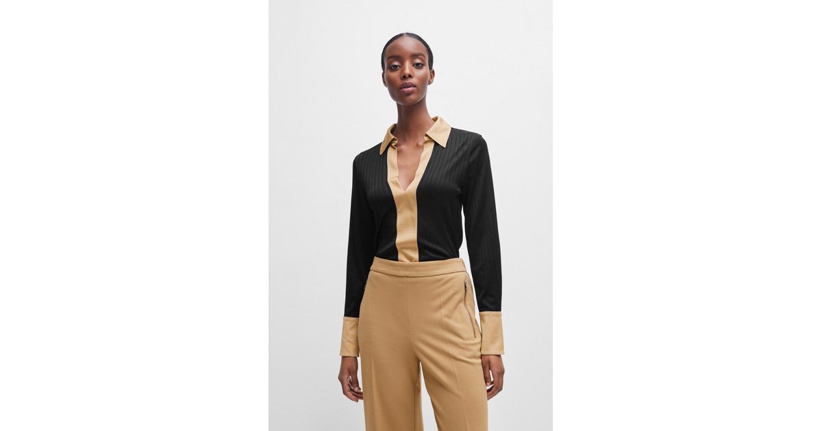 BOSS - Longline blouse in cotton poplin with point collar