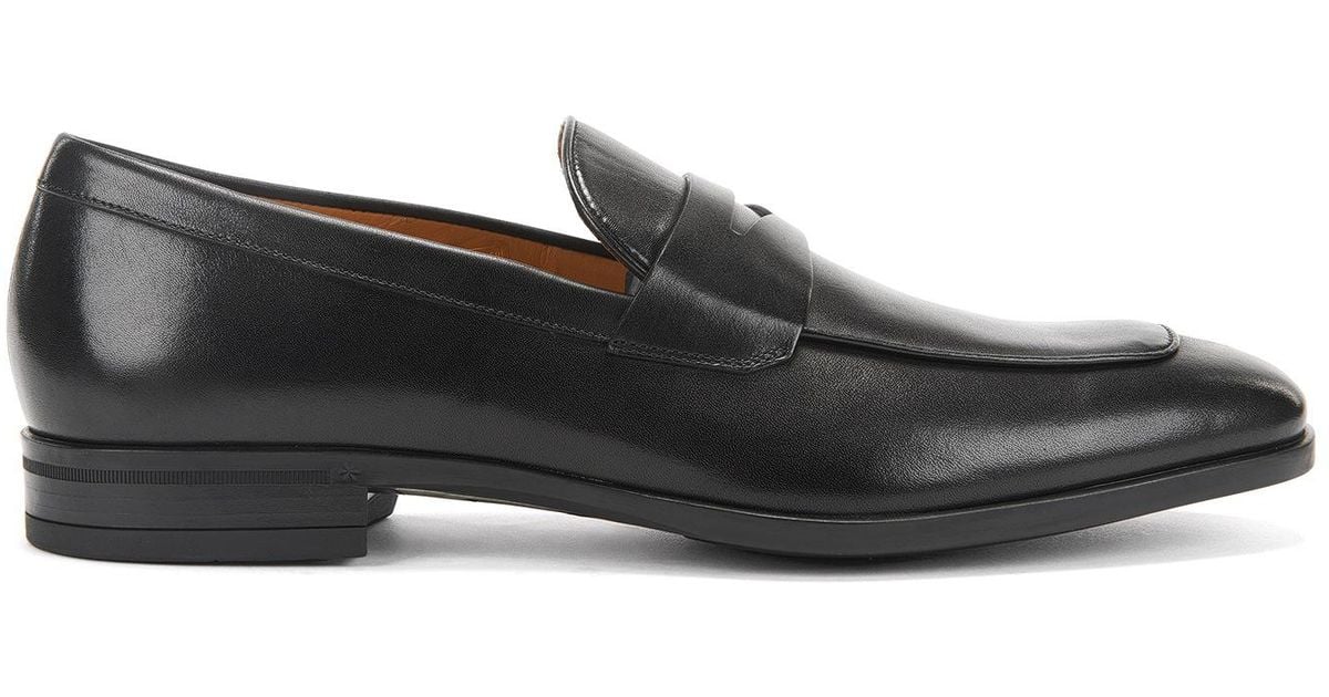 BOSS Kensington Leather Penny Loafers in Black for Men - Lyst