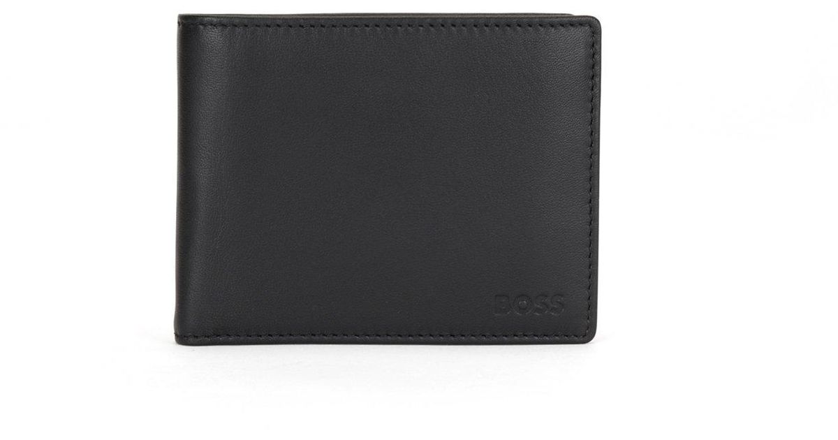 BOSS by HUGO BOSS Leather Trifold Wallet With Emed Logo And Coin Pocket