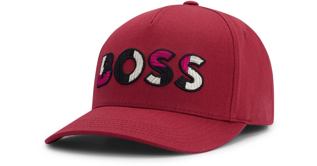 BOSS by HUGO BOSS Cottontwill Cap With Logo Artwork in Pink (Red) for
