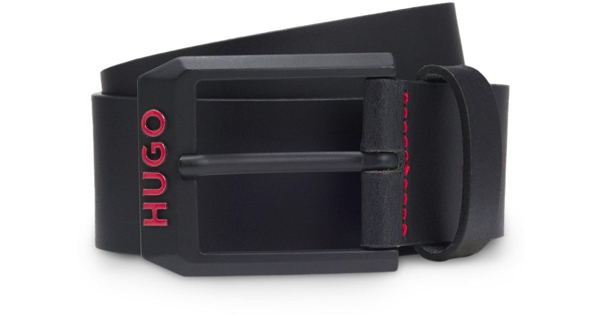 HUGO Italian-Leather Belt With Angular Logo Buckle in Black for Men ...